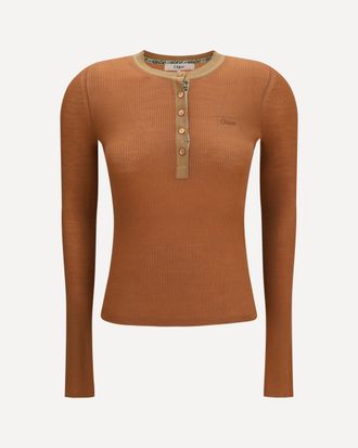 Chlo&eacute; Ultra-fine wool knit Henley Top Female S