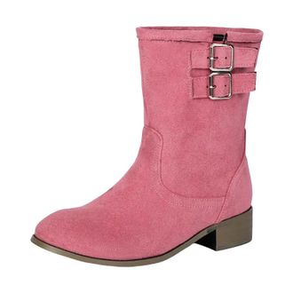Generic Womens Leisure Ankle Boots Round Toe Med Chunky Heel Slip On Design With A Decorative Buckle Casual Daily Booties