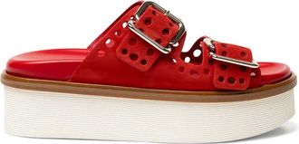 Tod's perforated buckle platform sandals - women - Calf Suede/Rubber/Calf Leather - 35.5 - Red