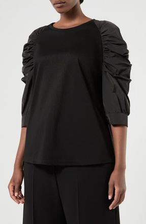 Marina Rinaldi Fibbia Mixed Media Top in Black at Nordstrom, Size Xx-Large