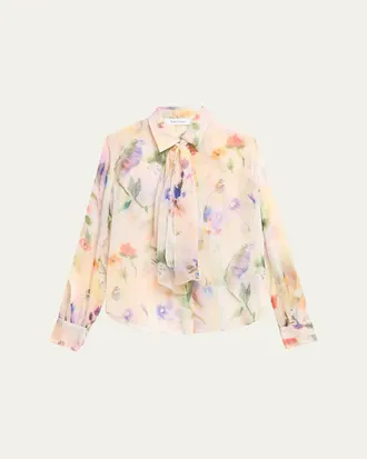 Prabal Gurung Floral-Print Handkerchief Hem Skirt