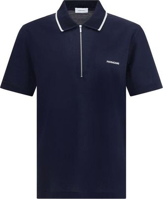 Ferragamo Mens Zipup Polo Shirt - Dark Blue Cotton - Size Small