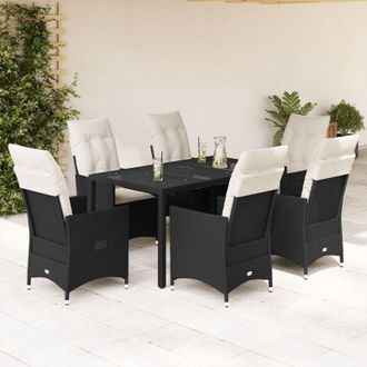 vidaXL Set De Comedor De Jard&iacute;n 7 Pzas Y Cojines Rat&aacute;n Sint&eacute;tico Negro Vidaxl