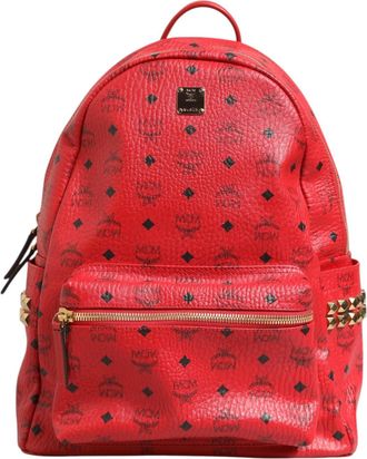 MCM Medium Stark Studded Visetos Backpack - Womens Red (Pre-Owned)