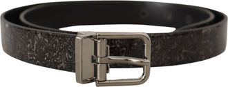 Dolce & Gabbana Mens Leather Belt Silver Buckle - Dark Grey - Size 90 cm