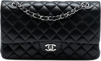 Chanel Womens Pre-owned Medium Classic Lambskin Double Flap - Black Leather - One Size