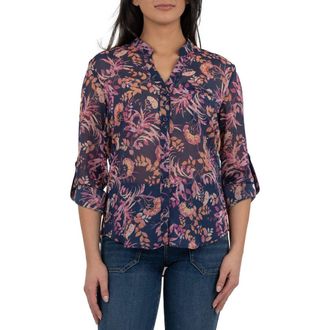 Kut from the Kloth Jasmine Chiffon Button-Up Shirt in Giardino Navy at Nordstrom Rack, Size X-Small