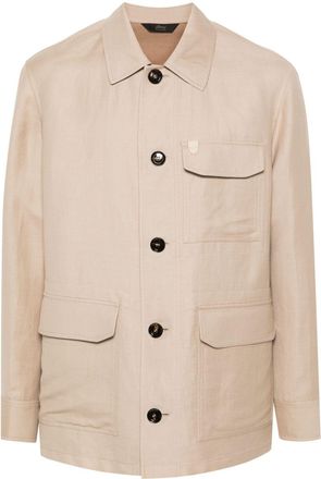 Brioni lightweight shirt jacket - men - Wool/Linen/Flax/Silk/Cupro/Cotton/Lamb Skin - S - Neutrals