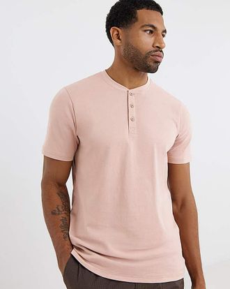 Jacamo Pure Cotton Grandad T-Shirt Long- Pink