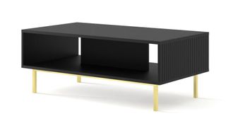 AKL FURNITURE Mesa de centro efecto madera Negro y Dorado LED