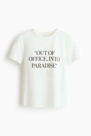 H&M Bedrucktes T-Shirt aus Viskosegemisch - Weiss/Out Of Office