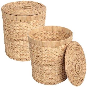 Happimess Handwoven Water Hyacinth 5.7-Gallon Tapered Round Wicker Watebasket with Lid in Natural at Nordstrom