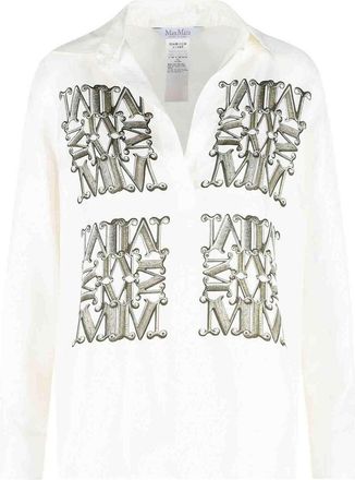 Max Mara Filtro White And Green Silk Shirt