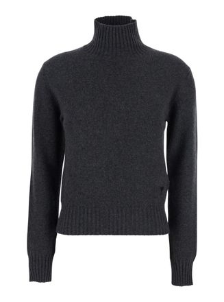 Ami Grey Solid Turtle Neck Sweater
