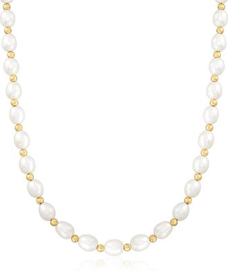 Ross-Simons 8-9mm Cultured Oval Pearl Necklace With 14kt Yellow Gold