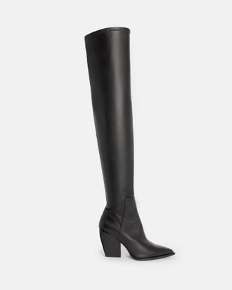 AllSaints Cow Leather Lara Stretchy Over The Knee Boots, Size: UK 4/ US 7/ EU 37