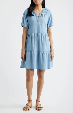 Beach Lunch Lounge Kendra Tiered Cotton Dress in Light Wash at Nordstrom, Size X-Small