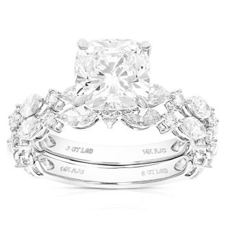 Vir Jewels 5 cttw Cushion Lab Grown Diamond Wedding Bridal Set in 14K White Gold For Women
