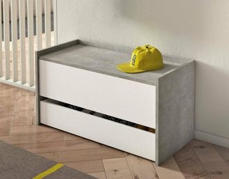 Dmora Dmora - Arc&oacute;n Lantana, Mueble De Entrada Moderno Con Zapatero, Cofre Ba&uacute;l Con Dos Contenedores, 100% Made In Italy, Cm 90x40h46, Blanco Y Cemento, Con