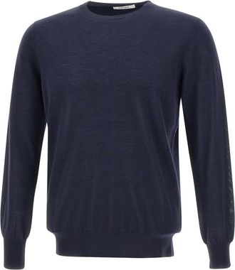 KANGRA Middernachtblauwe Wol Crew Neck Sweater - Heren - Ronde hals truien - Blauw - XL - Wol - Truien & Vesten