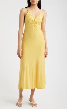 Loveappella Strappy Twist Midi Dress in Yellow at Nordstrom, Size X-Large