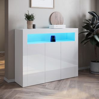 Sonni Aparador Blanco Brillo Con Luz Led Regulable Y 3 Puertas,aparadores Modernos Para Salon Cocina Y Entrada Recibidor,buffet Comedor - Sonni
