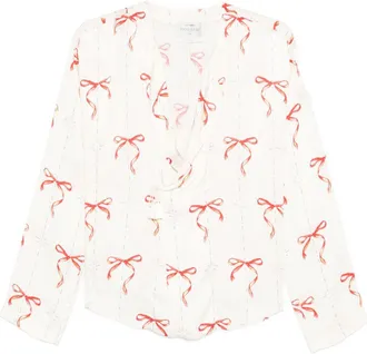 Forte_Forte Womens V-Neck Printed Crossed Shirt