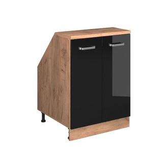 Vicco Armario De Cocina Para Techo Inclinado R-line, Negro Brillo Intenso, 60 Cm Con 2 Puertas, 60 Cm De Profundidad, Vicco