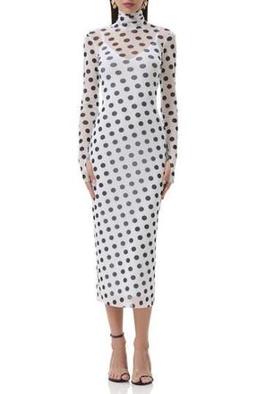 AFRM Shailene Long Sleeve Body-Con Midi Dress in Blanc Dot at Nordstrom Rack, Size Medium