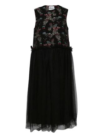 Comme Des Garçons Abito midi a fiori jacquard in tulle - Nero