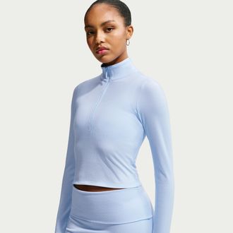 Nike Womens Nike Sportswear Chill Knit Tight Quarter-Zip Long-Sleeve Ribbed Top in Blue | IF0577-407