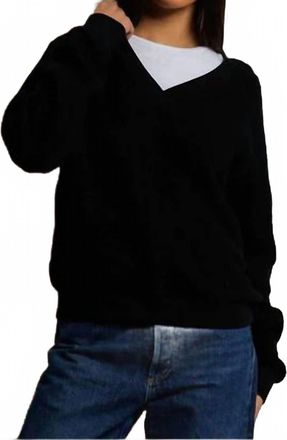 perfectwhitetee Zuri Reverse Fleece V-Neck Sweater In True Black