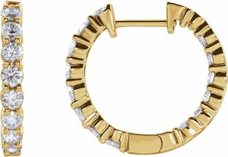 Diamond2Deal 14K Gold 1ct Lab-Grown Diamond Inside-Outside Hinged Hoop Earrings Clarity VS, Color F-G