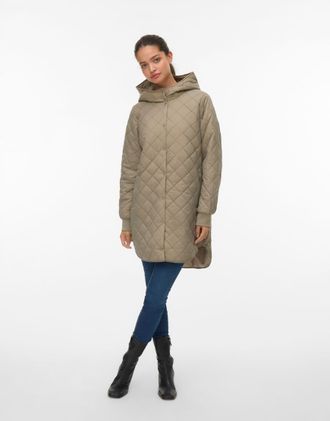 Vero Moda Hayle cappotto trapuntato a coste con cappuccio e maniche a tre quarti, beige-Neutro