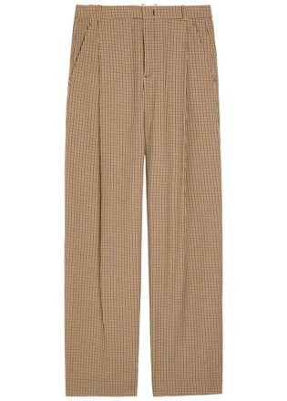 Vince Camille Checked Wide-leg Woven Trousers - Beige - 10 (UK14 / L)
