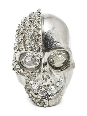 Alexander McQueen crystal skull ring - women - Crystal/Metal - 53 - Silver