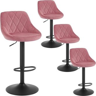 Woltu 4x Breakfast Bar Stools Bar Chairs Kitchen Bar Stools with Velvet Swivel Gas Pink