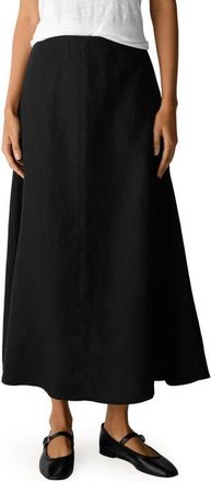 Eileen Fisher A-Line Organic Linen Midi Skirt in Black at Nordstrom, Size X-Large