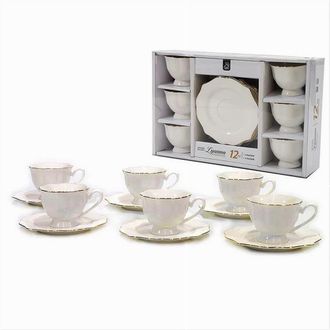 Trade Shop Trade Shop - Set 12pz Servizio Da T&egrave; O Caff&egrave; Con 6 Piattini + 6 Tazze Assortiti In Porcellana
