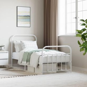 vidaXL Estructura Cama Sin Colch&oacute;n Con Estribo Metal Blanco 90x190 Cm Vidaxl
