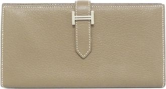Herm&egrave;s Bearn Etoupe Gray Chevre Leather Long Wallet (Bi-Fold) (Pre-Owned)