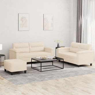 vidaXL Vidaxl - Juego De Sof&aacute;s Con Cojines 3 Piezas Tela Microfibra Beige