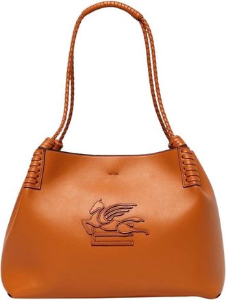 Etro Tassen, Dames, Oranje, ONE Size, Witte Leren Schouder Tote Tas