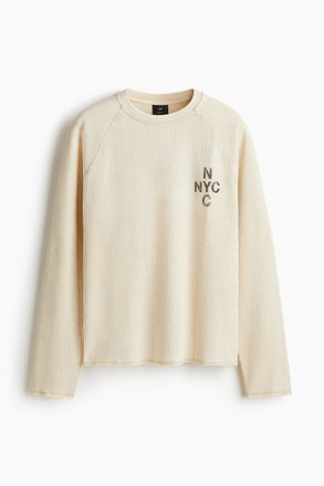 H&M Langarmshirt mit Waffelstruktur in Regular Fit - Hellbeige/Nyc