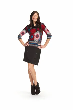 Papillon Floral Cowl Neck 3/4 Sleeve Dress In Black