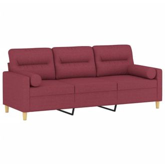 vidaXL Sof&aacute; De 3 Plazas Con Cojines Tela Rojo Tinto 180 Cm Vidaxl