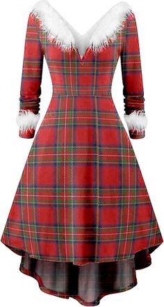 Generic Christmas Dresses for Women Xmas Dresses for Women UK V Neck Winter Xmas Santa Reindeer Snowflake Christmas Dress Causal Dress Holiday Cocktail Knee L