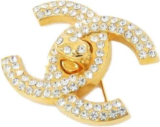 Chanel Pre-owned Jewellery, female, Yellow, Size: ONE SIZE Pre-owned CC Logo Crystal Brooch
