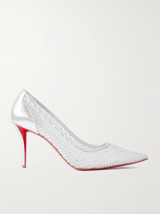 Christian Louboutin Décolleté In Mesh Con Cristalli Apostropha 80 - Argento