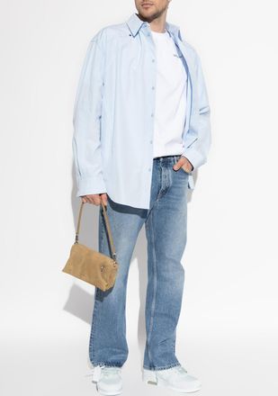 Off-white Shirt With Embroidered Logo, Mens, Blue